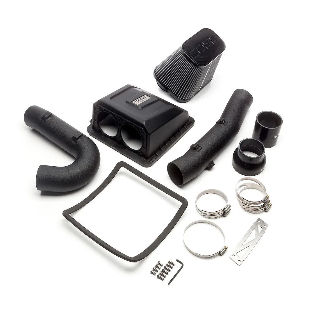 7F1100 – COBB TUNING Cold Air Intake, Wrinkle Black Powder Coated Mandrel Bent Tube High Flow Dual Inlet Tapered Oval...
